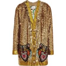 Gucci Reversible Appliqued Sequined Satin Cardigan 9 980 Liked On Polyvore Featuring Tops Cardiga Satin Cardigan Sequin Cardigan Multi Coloured Cardigans