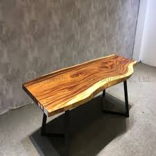 This counter height dining table will make a stunning addition to any home decor with a combination of modern design and natural beauty. China Suar Live Edge Slab Table Solid Wood Dining Table China Live Edge Live Edge Slab