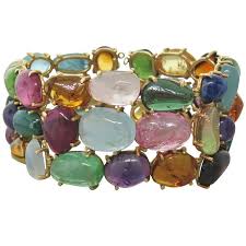 1960s Gold Gem Set Bracelet 1stdibs Com Colored Stone Bracelet Large Cuff Bracelet Vintage Modern Jewelry