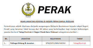 Kerja kosong singapore, gaji ditolak work permit atau levi tak? Jawatan Kosong Di Negeri Perak Terbuka Spm Diploma Ijazah Ejawatankini Com