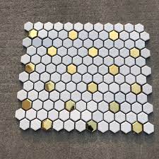 Hexagon stainless steel brushed mosaic tile bronze copper color black bathroom shower floor tiles tstmbt021 (10 square feet). New Hexagon Glossy Surface Gold And White Ceramic Mosaic Tile Kitchen Backsplash Swimming Pool Bathroom Wall Tile Floor Tile Mosaic Making Aliexpress
