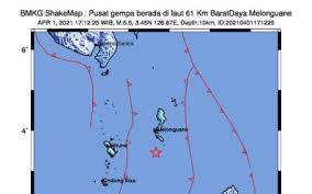 Menurut bmkg, gempa ini tidak berpotensi menimbulkan tsunami. Gempa Terkini Magnitudo 5 5 Guncang Melonguane Sulut Berpusat Di Laut Bagian 1