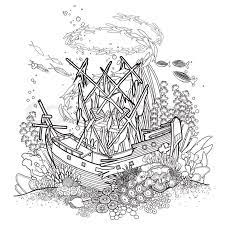 The sunken pirate ship overgrown coral polyps. Coloring Pages Of A Sunken Ship Coloring Home
