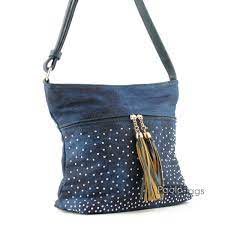 ДАМСКИ ЧАНТИ: Дънкова дамска чанта за през рамо с нежни ситни капсички  ширина 26см.