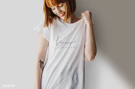 Download Premium Psd Of Smiling Woman Wearing A Silk Screenwhite T Shirt Clothing Mockup Women Wear How To Wear
