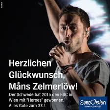 All the voting, points and songs for germany in eurovision history. Eurovision Song Contest Deutschland Grattis Pa Fodelsedagen Mans Zelmerlow Https Www Eurovision De Schweden606 Html Facebook