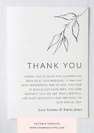 Botanical Thank You Card Template Custom Thank You Greenery Pencil Sketch Minimalist Th Bridesmaid Thank You Thank You Card Template Wedding Thank You Cards