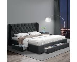 artiss queen size bed frame base mattress with storage drawer fabric mila charcoal bed frame with storage queen size bed frames bed designs with storage