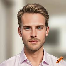 Professional avatar of a man with fair skin, blue-green eyes, short brown  hair, and a light stubble beard, wearing a pink collared shirt.