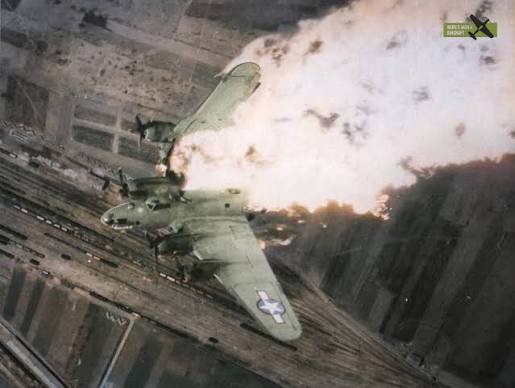 B-17 Flying Fortress shot down by anti-aircraft fire over Serbia, 1944