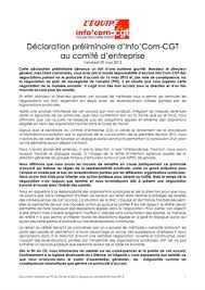 C'est un organe de consultation pour les décisions conséquentes, les activités sociales et les activités culturelles. Snc L Equipe Declaration Preliminaire Au Comite D Entreprise