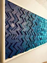 Herringbone Patterned Dimensional Wood Art Ocean Blues Gradient Wood Wall Art Diy Wood Art Wooden Wall Art