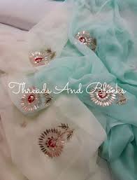 Pure Chiffon Saree With Gota Flowers By Threadsandblocks On Etsy Chiffon Saree Pure Chiffon Sarees Saree Designs Getting a flower shaped gota patti work done all over your blouse is one way to go. pure chiffon saree with gota flowers by