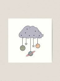 Kawaii, cute earth drawing of our beautiful planet with the moon and stars to celebrate eart. Cute Space Cloud With Awesome Planets Stars Art Print By Mdfunnycuteart Redbubble