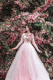 Beautiful Handmade Bridal Gown With Hand Painted And Handcrafted Fabric Flowers Cherry Blossom Wedding Dress Cherry Blossom Dress Flower Dresses