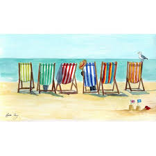 Stripy Deck Chairs By Lynette Merry Seaside Art Beach Watercolor Beach Painting
