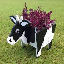 Wooden Animal Planter Cow Animal Planters Wooden Planters Wood Animal
