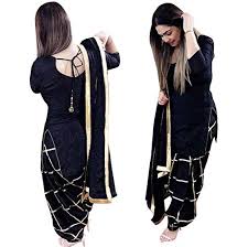 Shop for black dupatta in india buy latest range of black dupatta at myntra free shipping cod easy returns and exchanges Buy Design Mart Women S Cotton Blend Beautiful Punjabi Patiala Salwar Suit Dm 104 Black And Golden 2xl At Amazon In