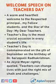 Best Welcome Speech On Teachers Day By Students In English A Plus Topper