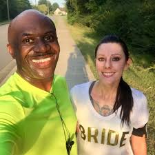 Runaway bride renewing vows at 5k race
