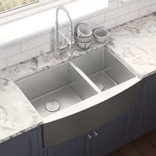 Farmhouse sinks are generally more expensive. 33 Inch Farmhouse Apron Front 50 50 Double Bowl Kitchen Sink Stainless Steel Ruvati Usa