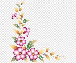 Fronteira De Flores Rosa E Verde Desenho De Flores Canto Da Flor Azul Arranjo De Flores Ramo Png Pngwing