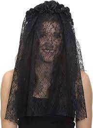 Jacobson Hat Company Women S Day Of The Dead Floral Headband With Veil Black Adjustable Funeral Veil Headband With Veil Headband Veil
