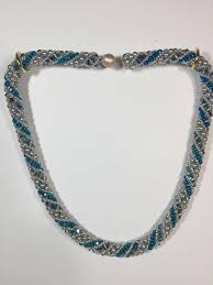 This 19 Beaded Necklace Is Woven In A Stitch Called Russian Spiral Three Types Of 4mm Beads Spiral Separated B Spiral Necklace Woven Necklace Beaded Necklace