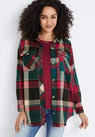 Green Plaid Flannel Shacket Maurices
