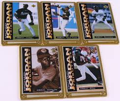 1995 nba hoops hoops #21 michael jordan: Complete Set Of 5 Michael Jordan Upper Deck Embossed Metal Collector Baseball Cards With Original