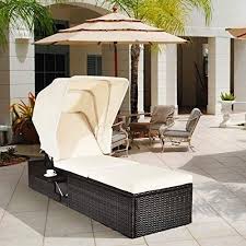 Diy outdoor daybed canopy ikea bedrooms with retractable nightstands. Happygrill Patio Chaise Lounge With Retractable Canopy Outdoor Reclining Chair Canopy Chair Chaise Patio Chaise Lounge Wicker Chaise Lounge Patio Chaise