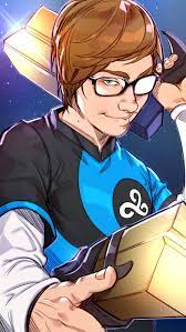 nips (ohnips), cloud9, lucian (league of legends), sneaky (gamer), league  of legends, absurdres, highres, 1boy, black-framed eyewear, blue  background, blue eyes, brown hair, cosplay, dual wielding, glasses, glint,  gun, hand up, handgun, holding, holding gun
