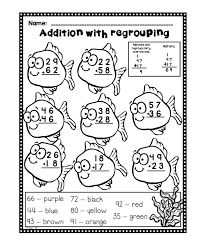 Addition With Regrouping Worksheets Fun Set Addition With Regrouping Worksheets Color Worksheets Math For 1st Graders