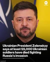 Ukrainian President Volodymyr Zelenskyy says at least 55,000 soldiers have  died during fighting four years on from the start of Russia's invasion, up  from the 46,000 troops he said had been killed