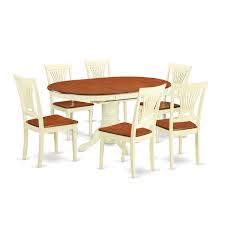 A round dining room table ensures that no one is on a corner or at the head making everyone at the table in equal. Kepl7 Whi W 7 Pc Dining Set Oval Table With Leaf And 6 Dining Chairs East West Furniture