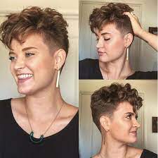 22 Chic Undercut This Undercut Features Curly Bangs On The Top Of The Head Which Help Softe Curly Pixie Hairstyles Short Curly Haircuts Curly Pixie Haircuts