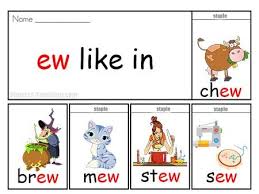 New, newt, blew, threw, chew, jewelry, cashew, sewer, newspaper, and screwdriver. Phonics Ew Words Cute766