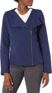 Small embroidered logo on upper left front. The Drop Women S Caralynmirand Long Sleeve Knit Moto Jacket Amazon Ca Clothing Shoes Accessories