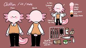 204199 - safe, artist:sir fluff, oc, oc only, oc:chiffon (sir fluff),  amphibian, axolotl, anthro, feral, 16:9, 2017, color palette, front view,  knife, male, pink body, rear view, reference sheet, solo, solo male,