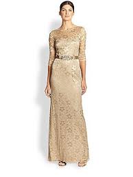 Teri Jon Belted Lace Gown Lace Gown Beige Lace Dresses Embellished Gown