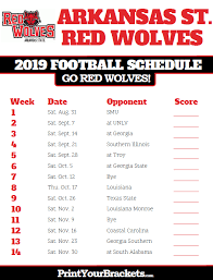 Printable Arkansas State Red Wolves Football Schedule 2019