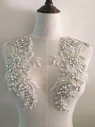 Luxury Rhinestone Beaded Lace Applique Pair Wedding Gown Etsy Bridal Applique Beaded Applique Beaded Lace