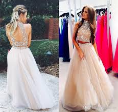 Two Pieces 8th Grade Prom Dresses Graduation Dresses A Line Beading Top Tutu Skirt High Neck Homecoming Party Gowns V Dresses Evening Dresses Beaded Prom Dress