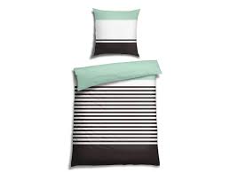 Balette Mako Satin Bettwasche Stripes Mint Reine Baumwolle Mit Reissverschluss Lidl De