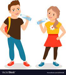 Kids Drinking Water Cartoon Little Boy And Small Girl Drinks Clean Water Isolated On White Background Vecto Vector Free Free Vector Images Water Illustration
