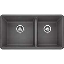 Compareclick to add item karran undermount 32 quartz single bowl kitchen sink to the compare list. Blanco Precis Undermount Granite Composite 33 In 60 40 Double Bowl Kitchen Sink In Cinder 441479 The Home Depot