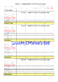Hand & Foot Score Sheet 2 pdf free — 1 pages