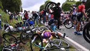 Police in france are reportedly searching for a cycling fan who caused a horrific crash at the tour de france yesterday. Nkdej Tjq7olmm