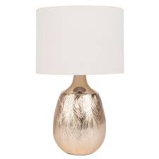 Lampada In Ceramica Dorata Con Foglie Impresse E Paralume Ecru Avec Images Lampe En Ceramique Lampe Tactile Lamp