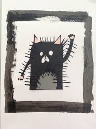 Splat Le Chat Decoupage Collage Et Impression Avec Un Morceau De Carton Kinder Zeichnungen Kinderzeichnungen Katzen